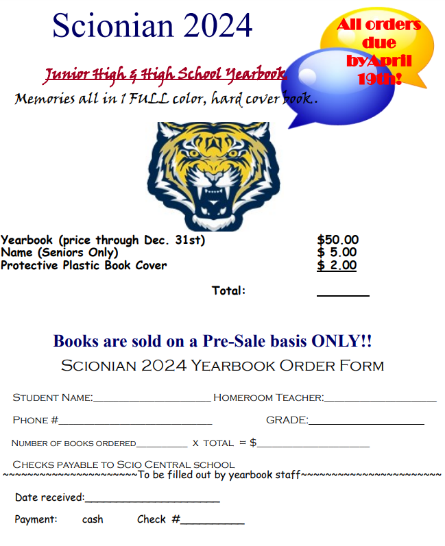 7-12 Yearbook 2023-2024 Order form